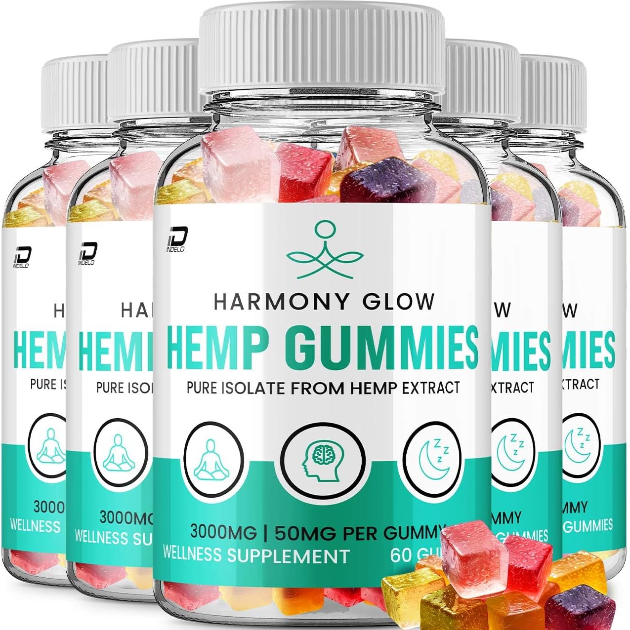Harmony Glow Gummies - Harmony Glow Hemp Gummies, Harmony Glow Official Formula Hemp Gummies - Natural Hemp Oil Advanced Formulation, Harmony Glow Hemp Gummies Reviews (5 Pack - 300 Gummies)