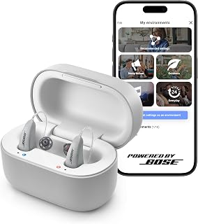 Lexie B2 OTC Hearing Aids Powered by Bose - Bluetooth Call Enabled for iOS, Rechargeable with App Control, all day Comfort. Self-Fit Solution, Noise Reduction, for Mild to Moderate Hearing Loss (Gray)