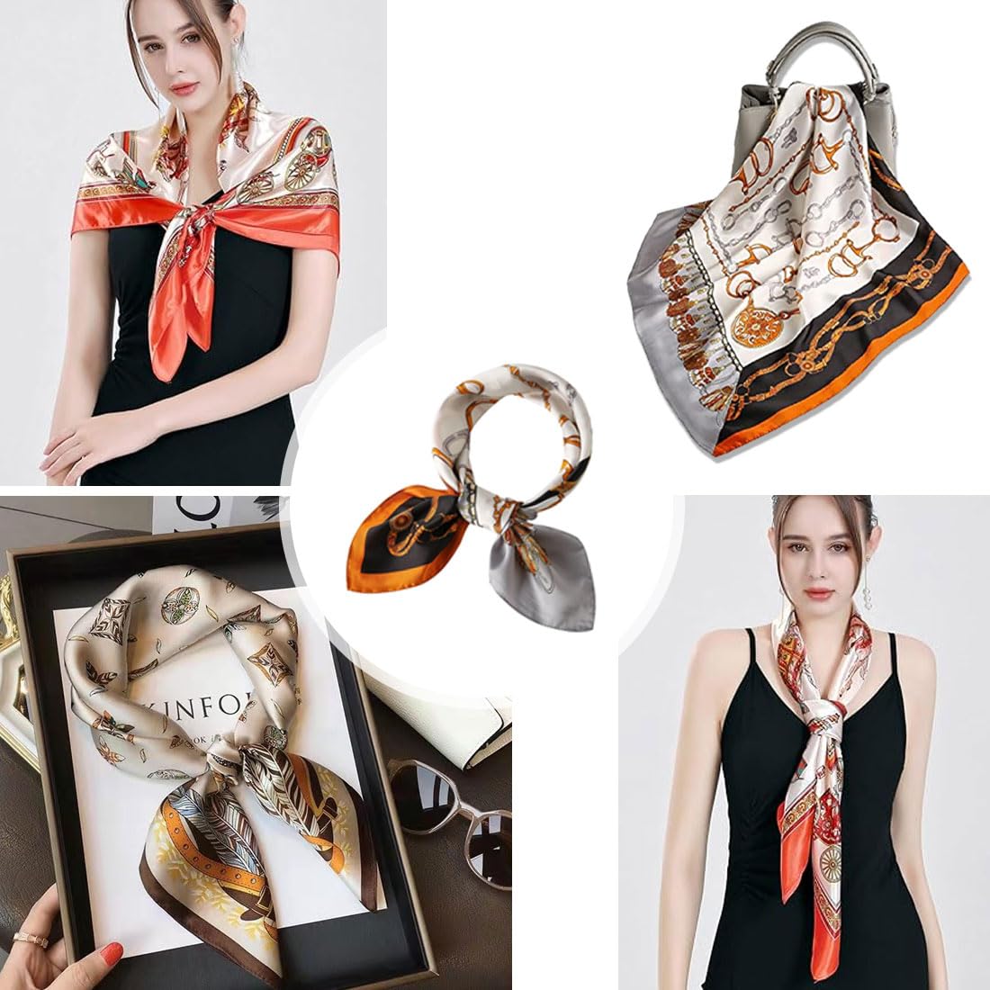 Sciarpa In Raso Donna 50x50cm - Fazzoletto Da Collo Elegante - Multi Colore - Per Tutte Le Stagioni - Foto 8