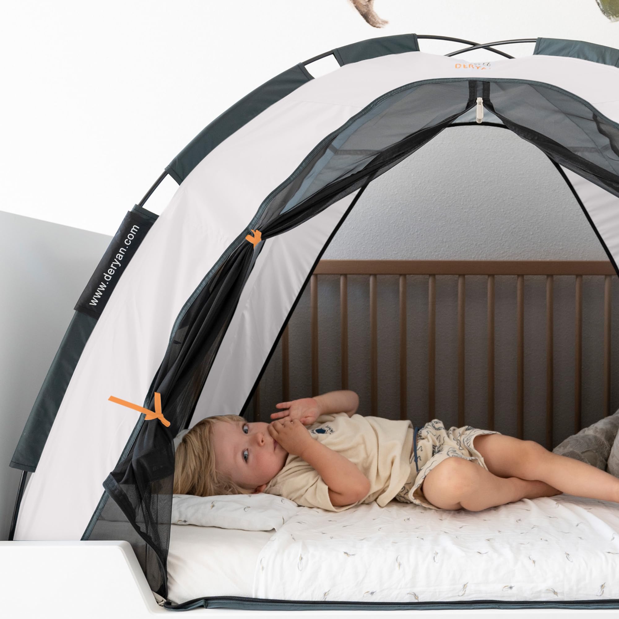 Deryan Tente de Lit - Moustiquaire Lit Double - Tente Lit - Compact et Léger - 200x90x110cm - Moustiquaire Lit & Moustiquaire Voyage avec Sac de Transport - Ivoire