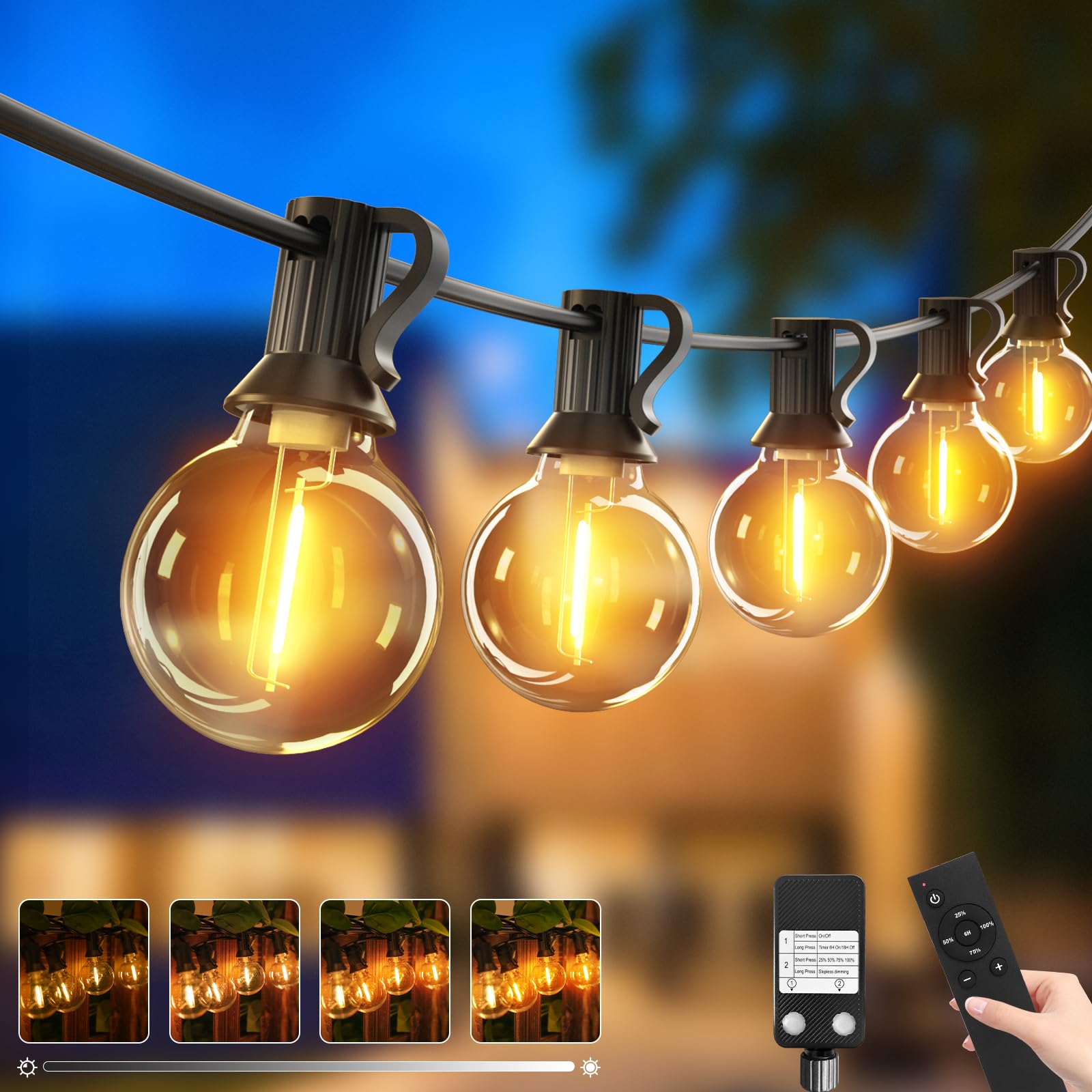 btfarm 36M Lichterkette Außen mit Fernbedienung, 50+3 LED Outdoor Lichterkette Strom Dimmbar, Wetterfest IP44 Wasserdicht G40 Lichterkette Glühbirnen für Garten Terrasse Pavillon Hochzeiten, Warmweiß