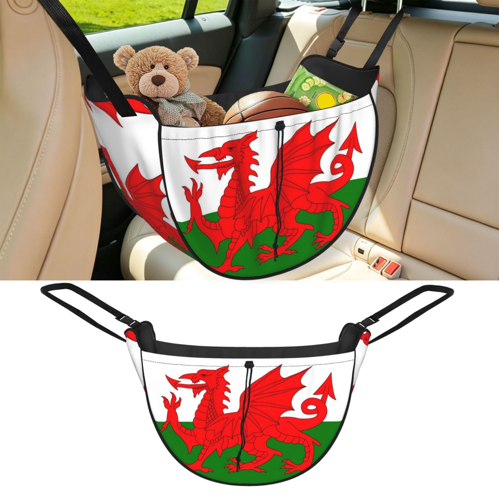 Cntdbu Black Wales Flag Car Seat Organizer-Backseat Storage Bag For Travel