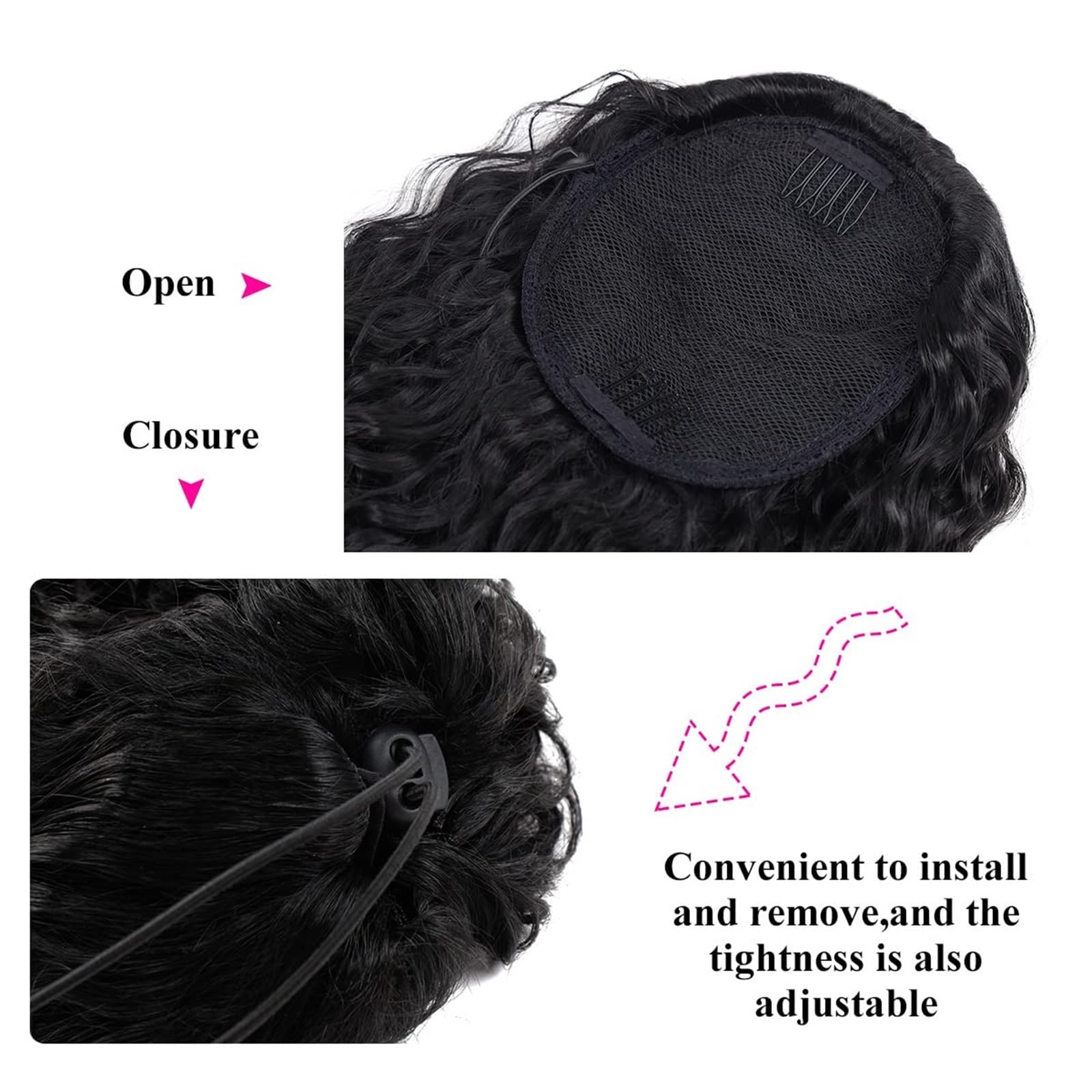 Naturalny Włosy doczepiane Deep Water Wave z sznurkiem do kucyka, brazylijskie włosy Remy, ludzkie włosy, kucyk Idealny wygląd(10inches)