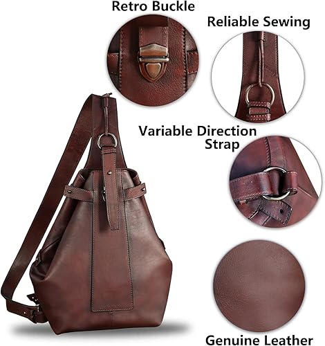 Miniatura 6 de Genuine Leather Sling Bags Hiking Sling Backpacks Vintage Handmade Crossbody Chest Daypack Anti-theft Shoulder Bag Satchel