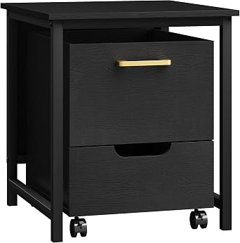 Rresyet Mini Fridge Stand, Black, 19.6" x 21.3" x 22" | Freestanding Movable Cabinet, Lockable Wheels, 2 in 1 Multi-functional Storage Cabinet, With Drawer