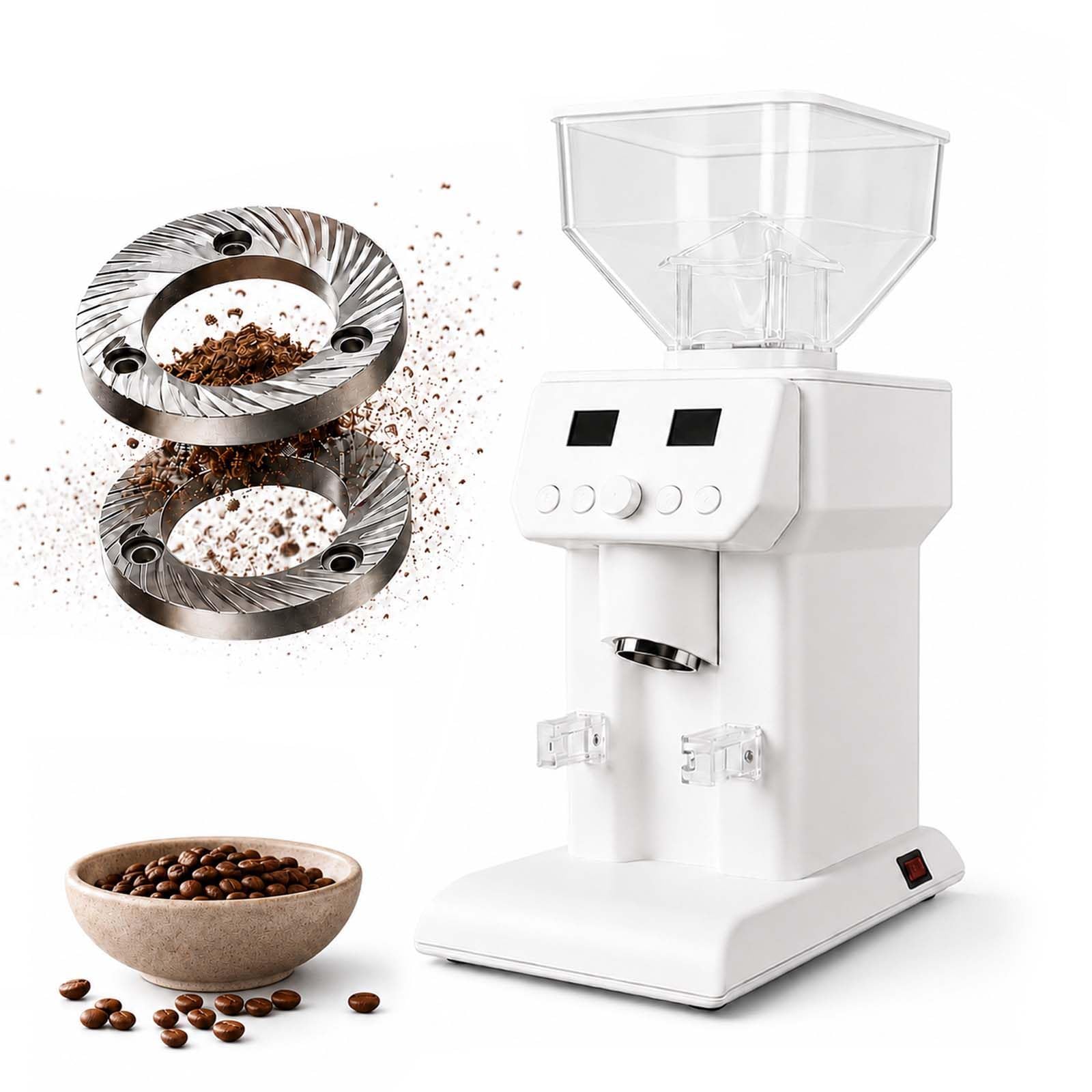 Molinillo de Café AutomáTico para Restaurantes, 50 Mm, Antiatascos White | 120 niveles de molienda, motor de 1100 rpm, tolva de 500 g; ideal para panaderías y bufés de desayuno