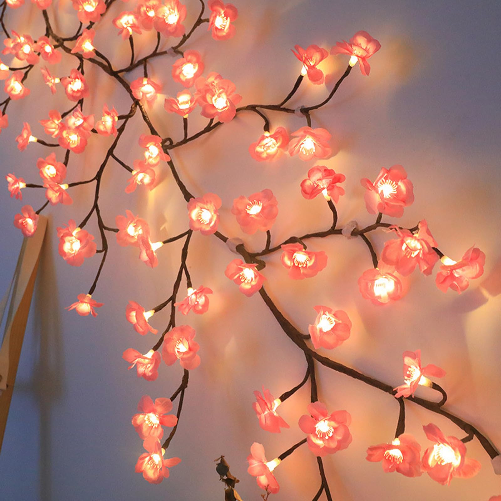 Luces de Ramas de Flores de Cerezo LED,96 LEDs Decoración de Pared de Flores de Cerezo 180CM,Cadena de luces con Flor de Cerezo,Luces LED de Ramas de árbol de Cerezo para Pared,para Dormitorio,Arte de