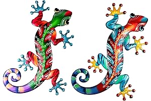 Gecko Wall Decor Metal Art: 2 Large Outdoor Lizards Enhance Your Yard