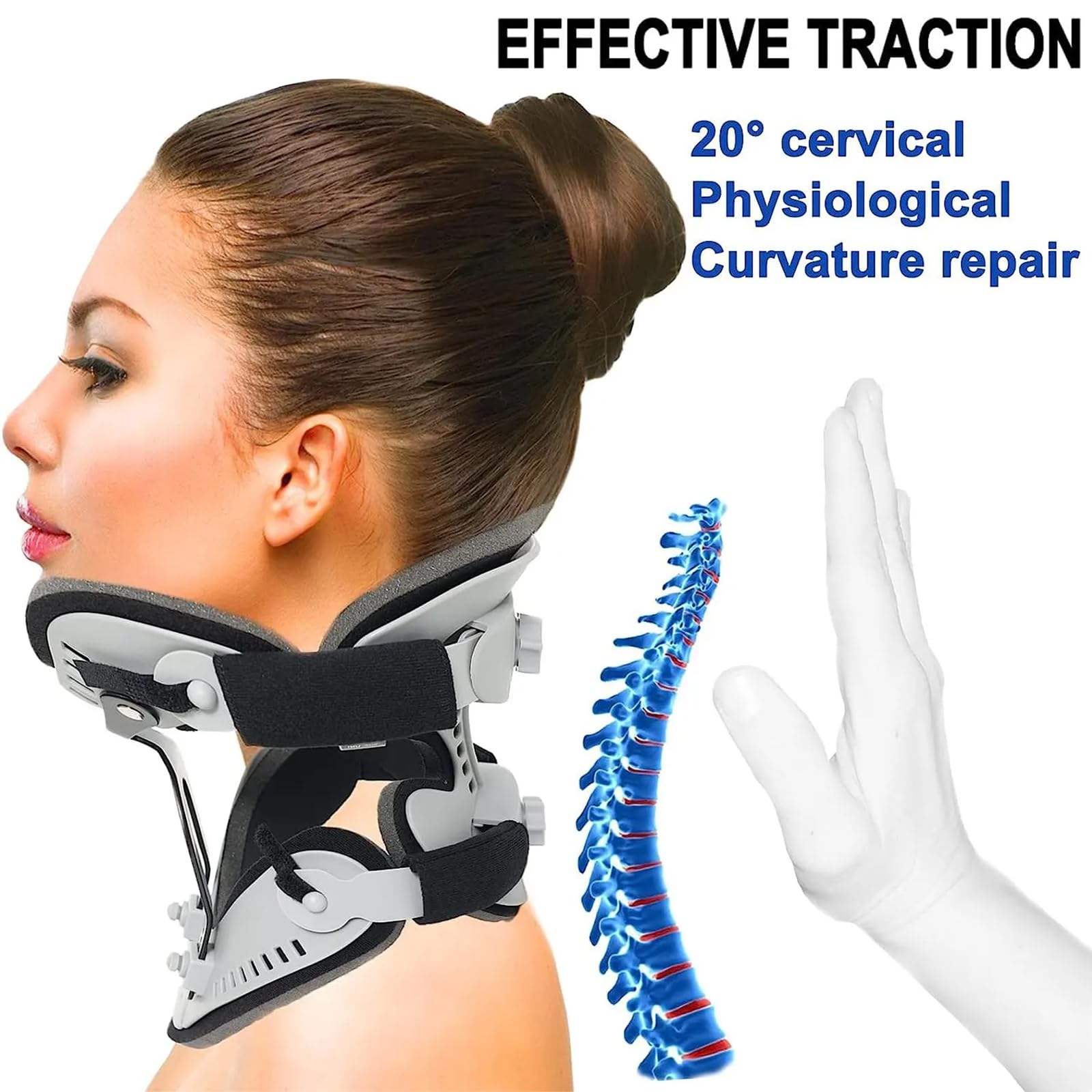Dispositivo De Tracción del Cuello Cervical, Camilla De Cuello Ajustable, Collar De Cuello Cervical, 6 Niveles De Altura Ajustable Y Empuja El Espacio Intervertebral Uniformemente