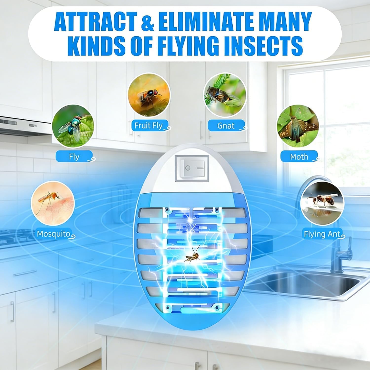 AILEDA Lámpara antimosquitos, 4 unidades, exterminador de insectos eléctrico, enchufe repelente de mosquitos, inodoro, no tóxico, trampas portátiles para dormitorio, sala de estar, oficina, cocina