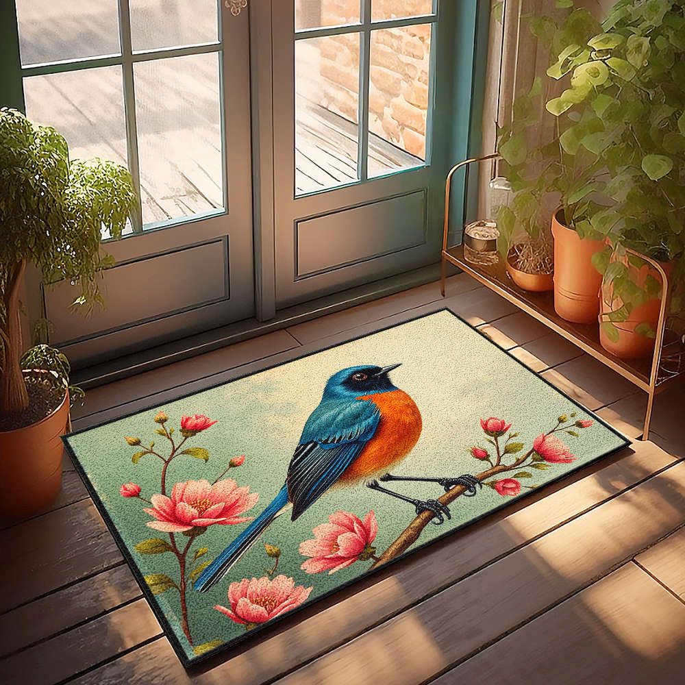Paillasson oiseaux colorés pour sublimer l'entrée de votre jardin 65x90 cm