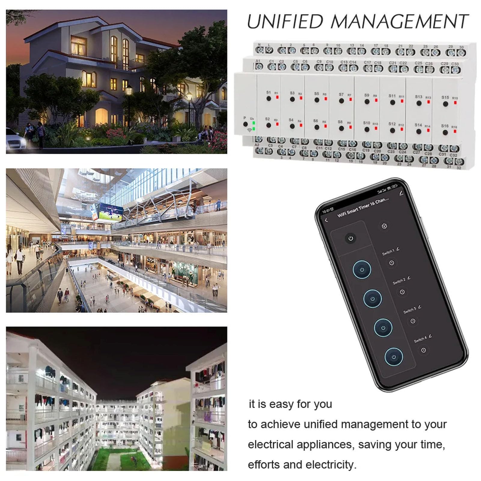 Disyuntor inteligente, temporizador WiFi inteligente con 16 canales aislados e interruptor externo, soporte para aplicación remota Tuya y control por voz