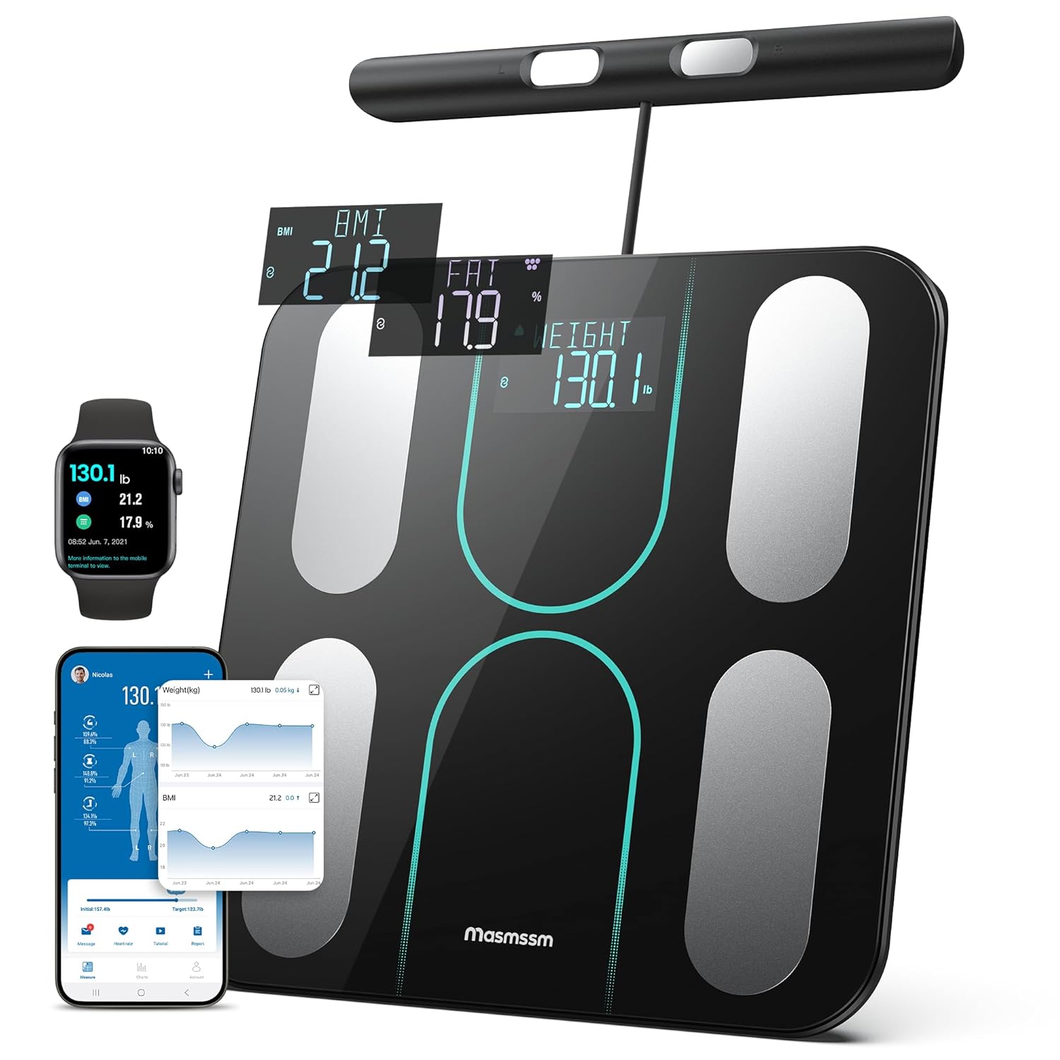 Scale for Body Weight with 8 Electrodes & Dual Frequency BIA, FSA&HSA Eligible, Digital Bathroom Scale 28 Body Datas, Smart Weight Scale with BMI, Body Fat, Muscle Mass for iOS & Android