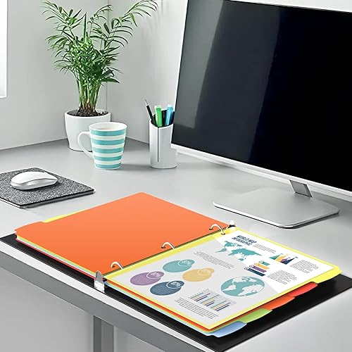 Miniatura 9 de HABGP Juego de 10 separadores de carpetas de 3 anillos con pestañas, divisores con bolsillos frontales transparentes para páginas de color de