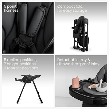 Silver Cross Gourmet High Chair for Babies and Toddlers - Portable Lightweight Baby High Chair for Newborns to 3 Years - Foldable Toddler Chair, Easy to Clean, with Deep Recline & 7 Height Positions