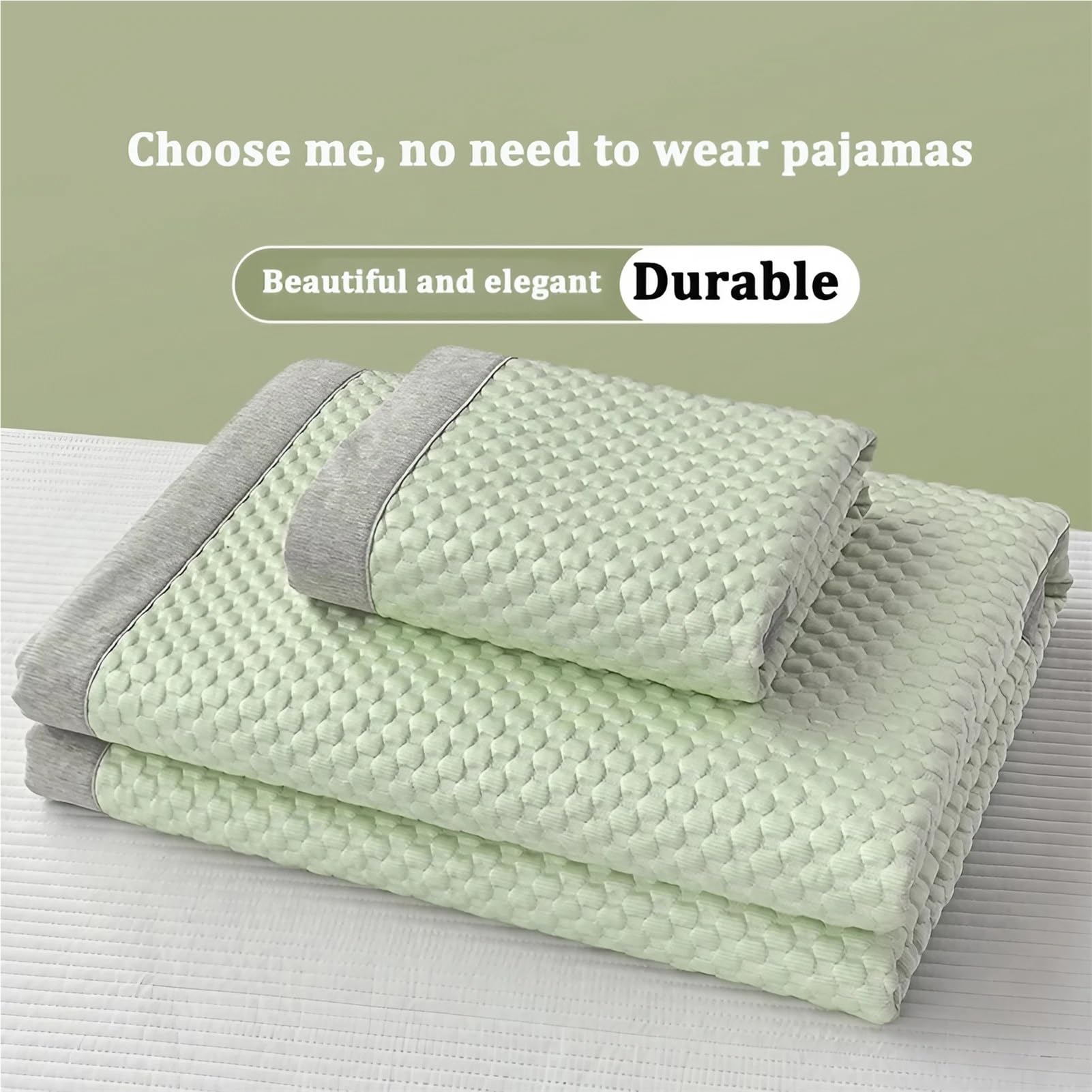 Sábanas Frías para El Verano - Juego De Sábanas Ajustables - Cubrecolchón Refrescante con Funda De Almohada - Funda Colchón De Seda Helada Lavable(Green,120 x 200 cm+1 Pillowcase)