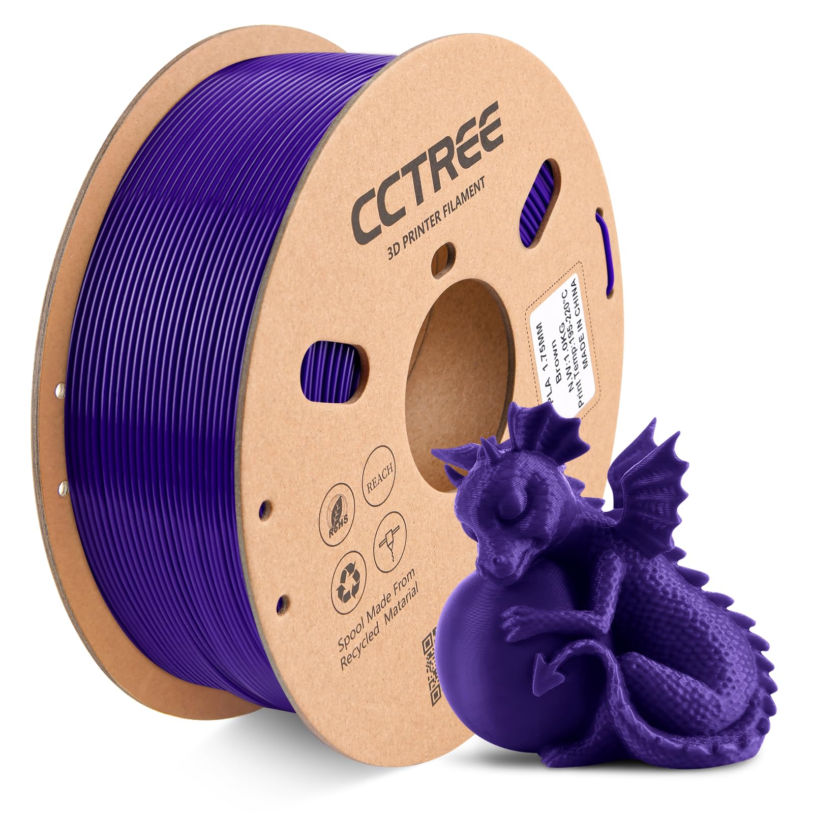 CCTREE PLA 3D Printer Filament,1.75MM Purple ST-PLA (PLA+) Filament Accuracy +/- 0.03mm 1kg Spool (2.2lbs) for Creality Ender 3/Ender 3 Pro/Ender 3 V2,Ender 5 Pro/CR-10S Pro