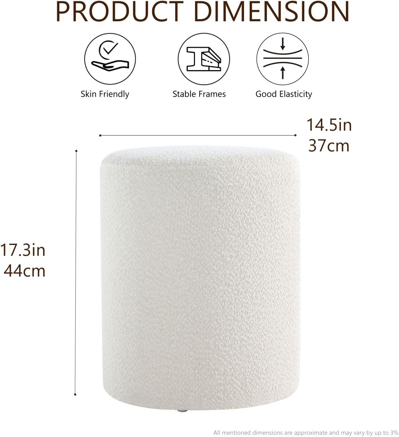 get set style modern round ottoman with soft padded seat, multifunctional vanity stool for makeup, upholstered footrest stool ottoman foot stool for living room, bedroom white