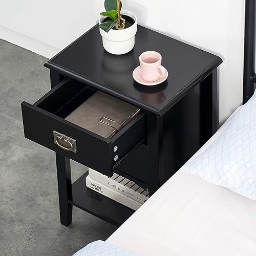 Miniatura 14 de VECELO Mesitas de noche para sala de estar con tres cajones de almacenamiento, muebles de acento vintage para espacios pequeños, patas de madera