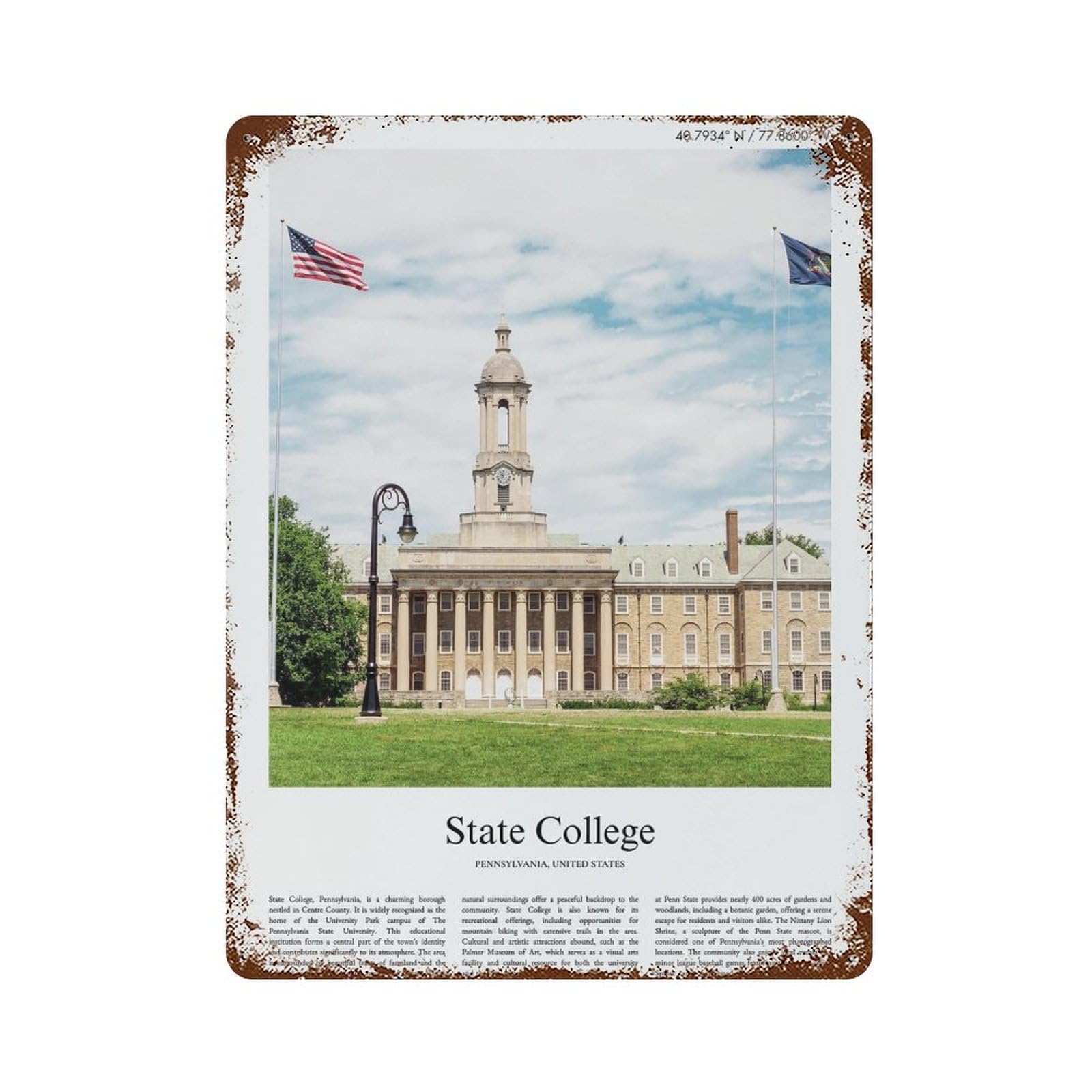 xiaoxiaoshen State College Pennsylvania, United States, USA City Scenery Wall Decor Art Metal Tin Poster Modern Home Decor Art Home Bar Shop Decorations Vintage Sign 40x30cm