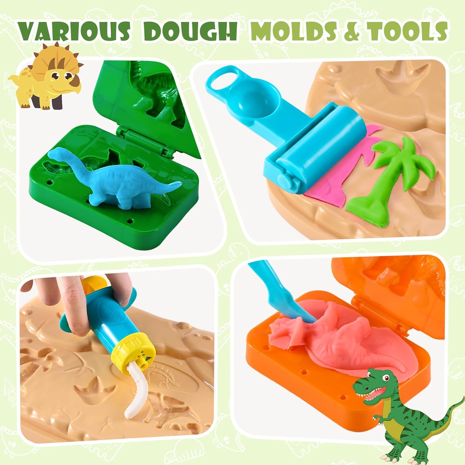 Crelloci Dinosaur Color Dough Set Tools Dino World 26 PCS Playsets Toy Clay Accessaries Dough and Moulds in a Portable Case with Wheels for Kids Toddlers Children