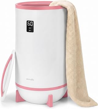 SereneLife Towel and Blanket Warmer - Single Touch Portable Towel Heater for Bathroom, Fragrant Disc Holder, LED Ring, 2 Large Towel Capacity, Built-in Timer 15-60 mins, Auto Shut-Off Pink