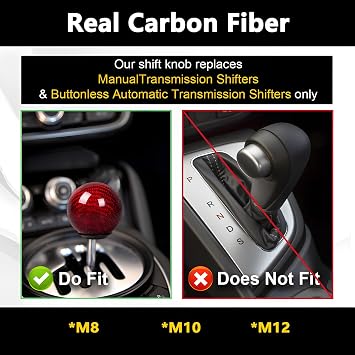 Real Carbon Fiber Shift Knob Gear Shifter Knobs with 3 Adapters Round Ball for Most Manual Car Universal Gear Shift Knob (Red)