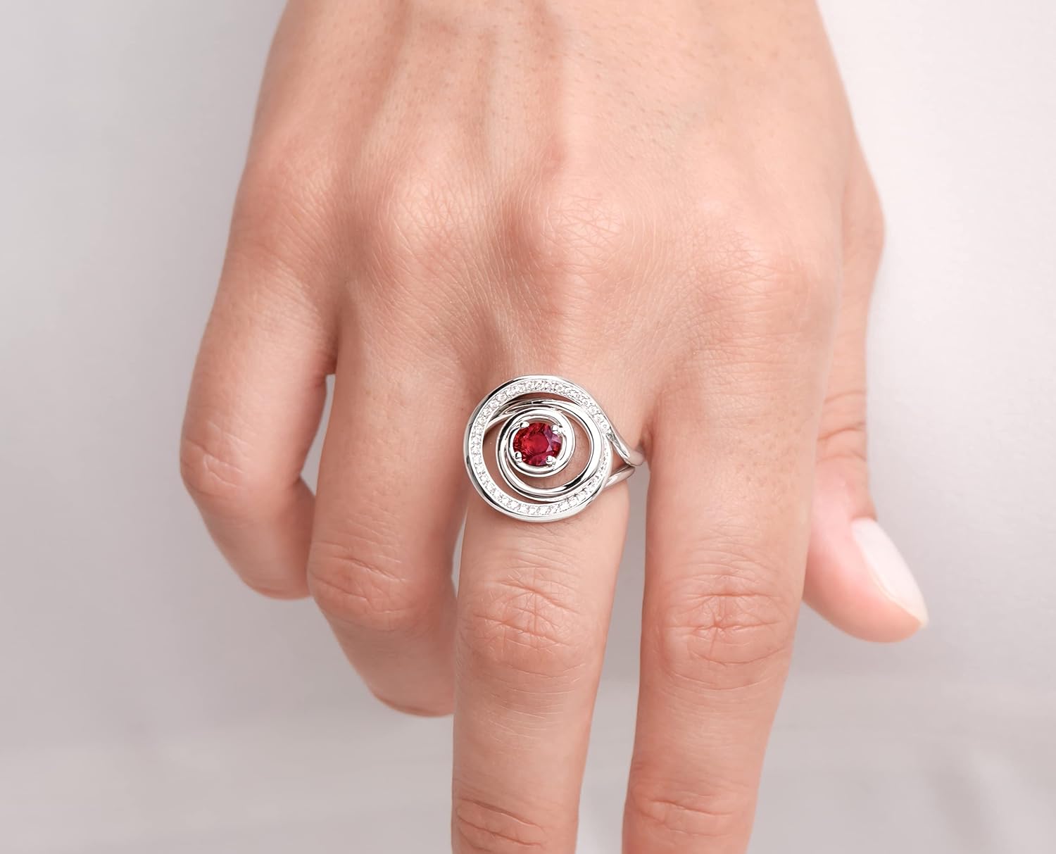 Ruby ring set for women-Bridal ring set-Wedding engagement ring set-Diamond ring set-White gold ring set-Alternative ring unique-Circle ring