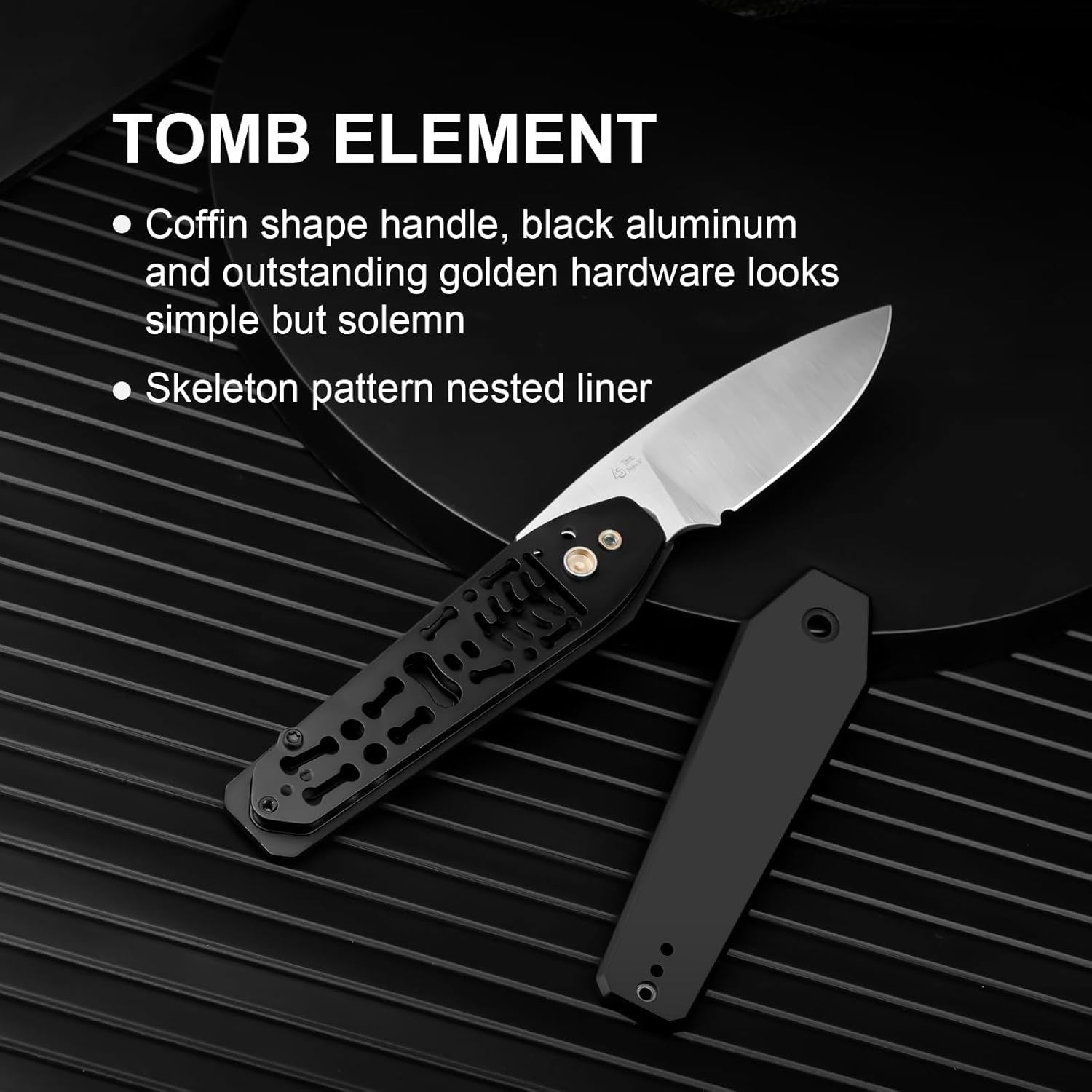 Kizer Tomb Pocket Knife, 3.21" Nitro-V Steel Blade EDC Knife with Coffin Shape Black Aluminum Handle, Front Flipper Hunting Knives for Men Women, Camping Folding Knives with Button Lock, V3692A2
