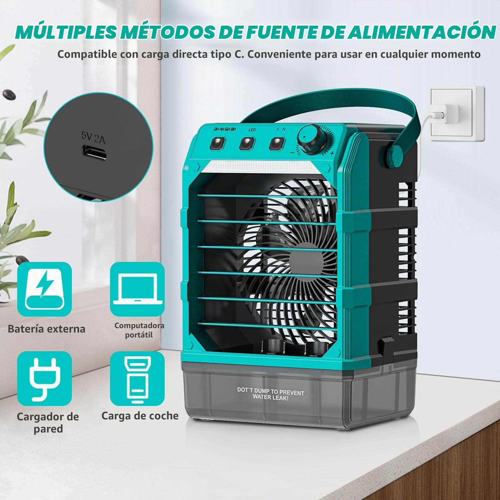 Ventilador con refrigeración por agua, compatible con batería Makita de 18 V y alimentado por USB, enfriador de aire móvil con refrigeración por agua, ventilador con humidificador para terraza, garaje