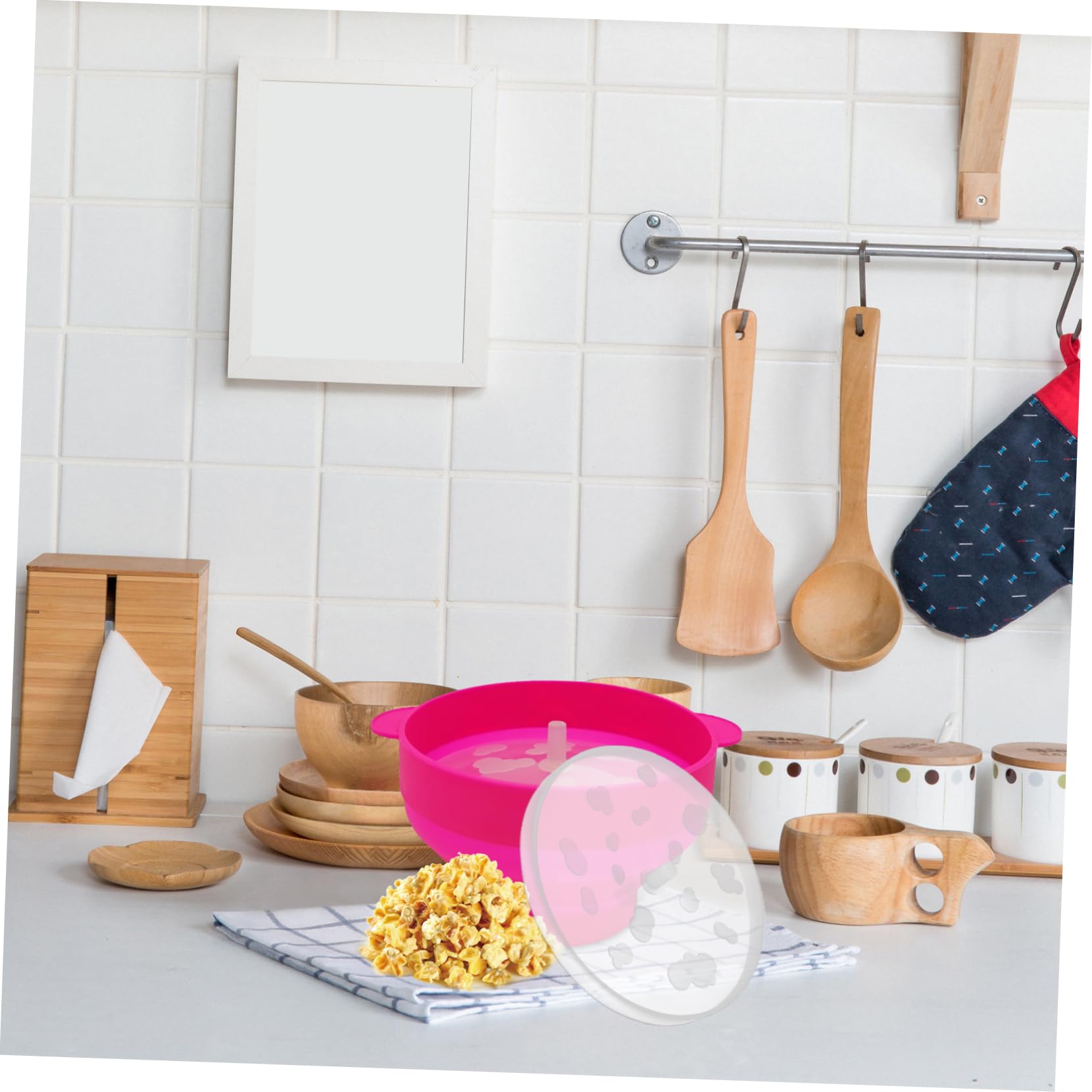 CONGARTENO Plastic Popcorn Bucket Lid Microwave Popcorn Maker Lid Keep Kitchen Tidy Collapsible Bowl