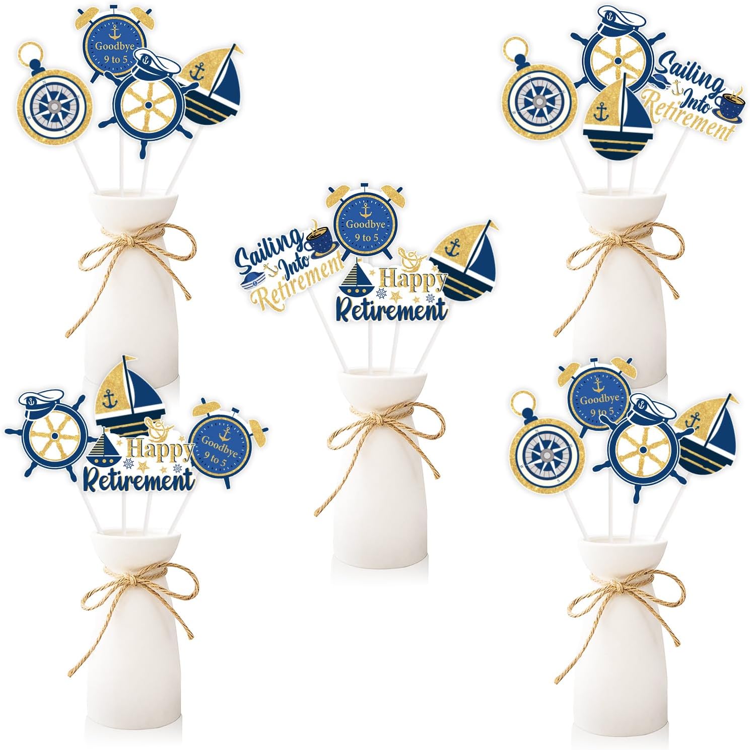 Retirement Party Decors Men Blue Gold Nautical Theme Sailing Into Retirement Centerpiece Sticks Happy Retirement Table Decor Beach Sailing Anchor Sailboat Lighthouse Officially Retired Party Supplies
