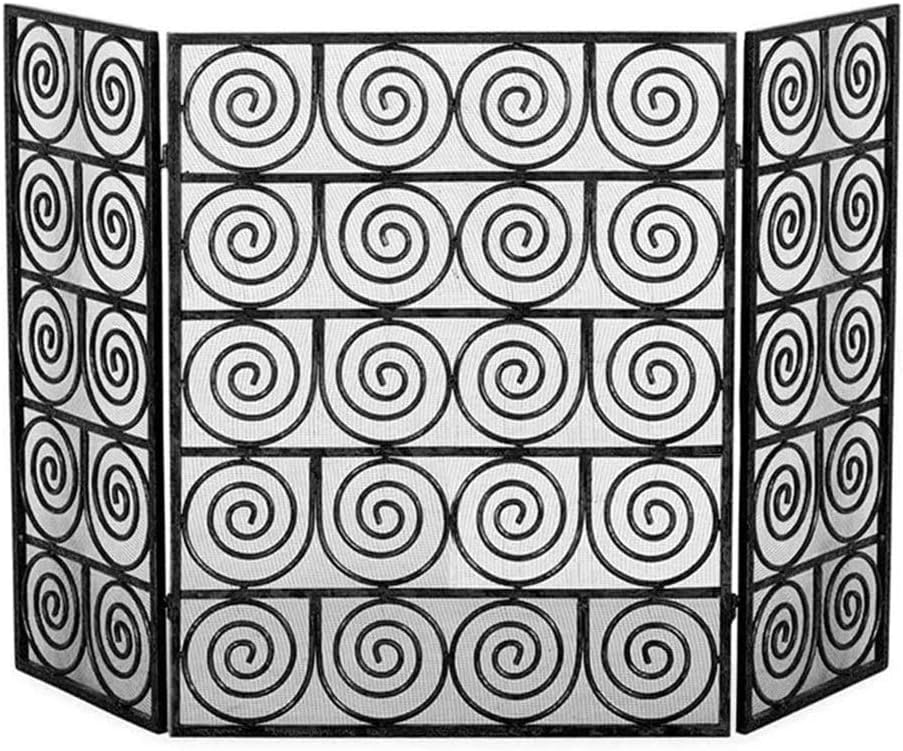 Fireplace Screen Guard, Modern Large Fireplace Screen with Scroll Design, Solid Wrought Iron Frame, Free Standing Spark Guard for Indoor Outdoor (Color : Gold)
