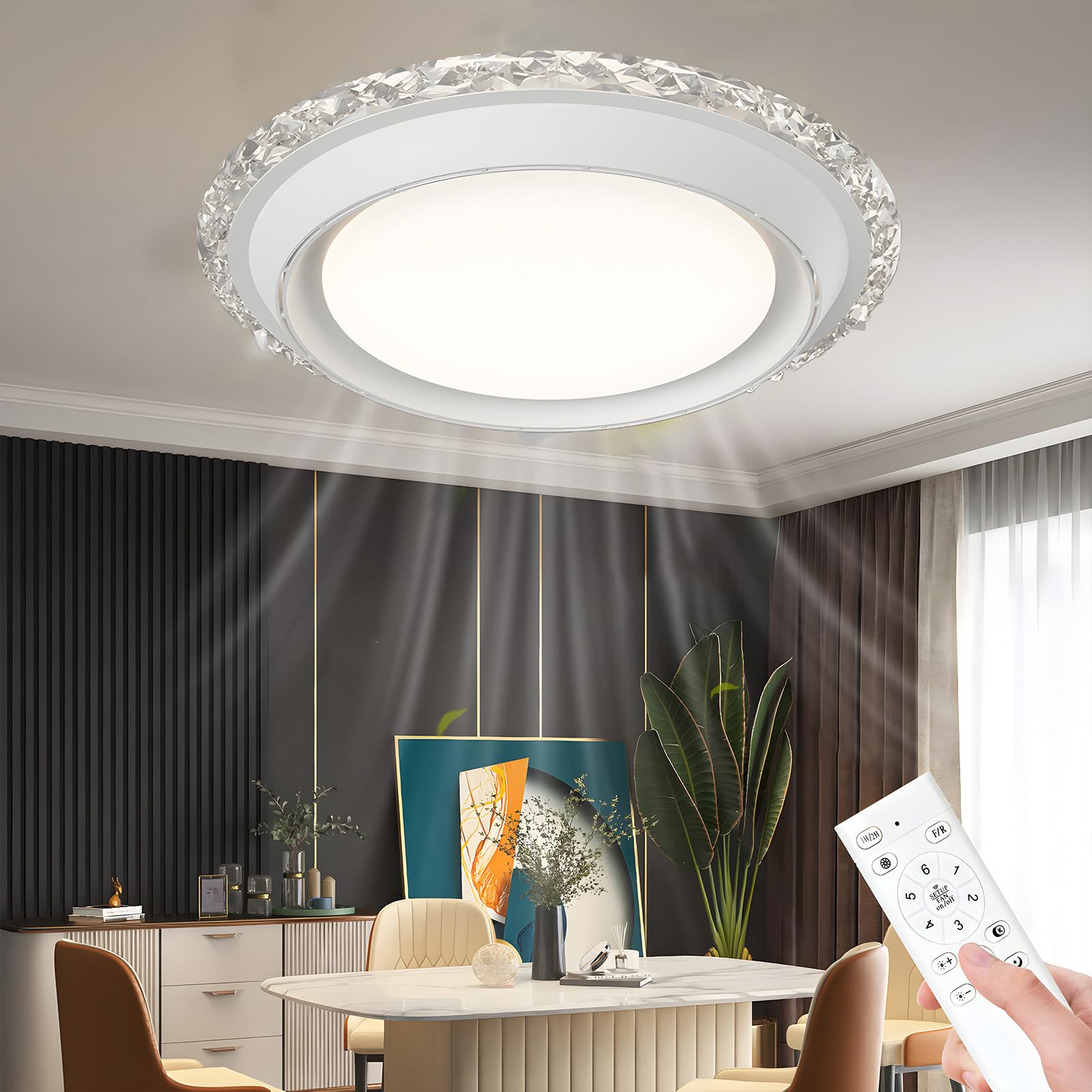 Ventilador de techo con luz LED de aspas ocultas que elimina el ruido