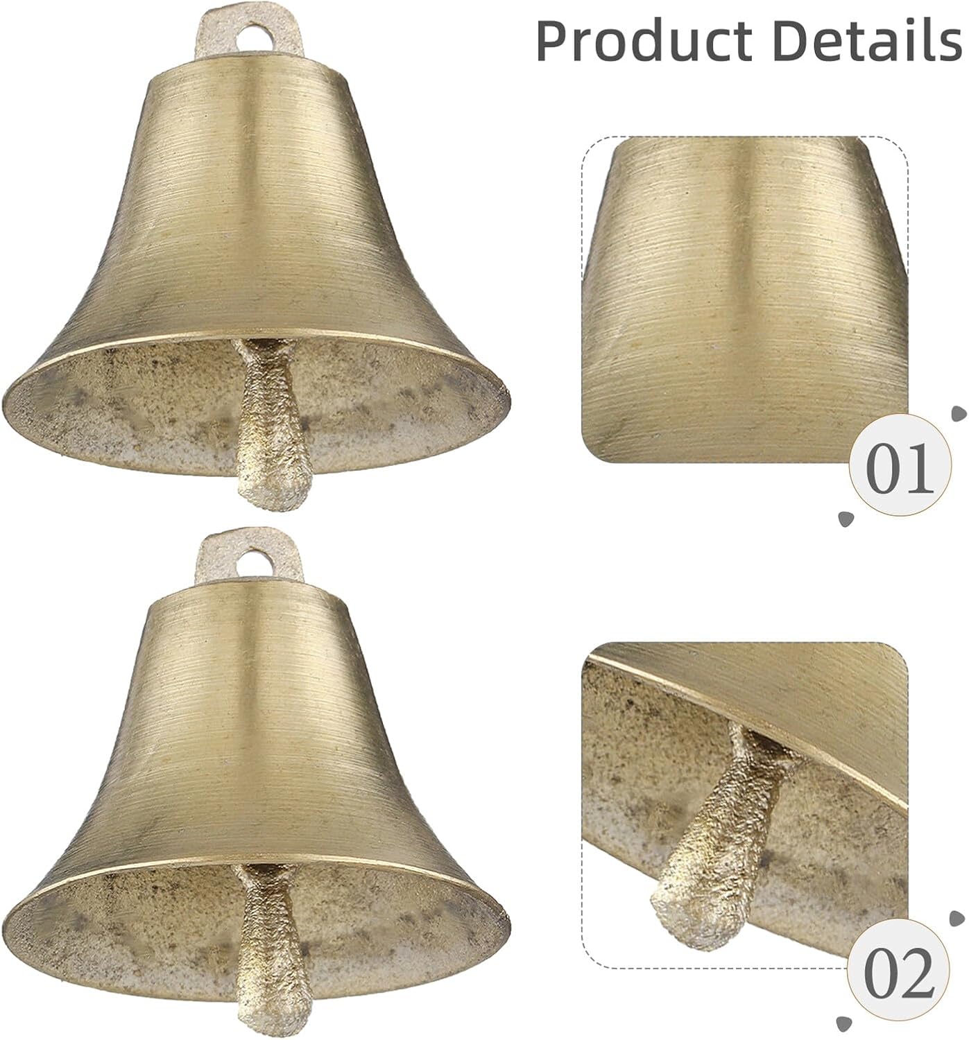 GANAZONO Copper Sheep Bell Accessories 4-Pack Loud Cowbells for Livestock Anti-Theft Grazing Bells with Clear Sound and Lightweight Design for Farm and Home Decoration
