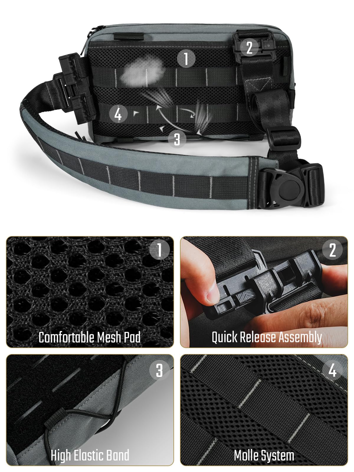 TACTICAL_GEEK Cache L3 EDC Sling Bag Poitrine Sac bandoulière Nylon CORDURA Fermeture éclair YKK Sac à dos d'épaule Tactique Sangle Ambidextre de Randonnée