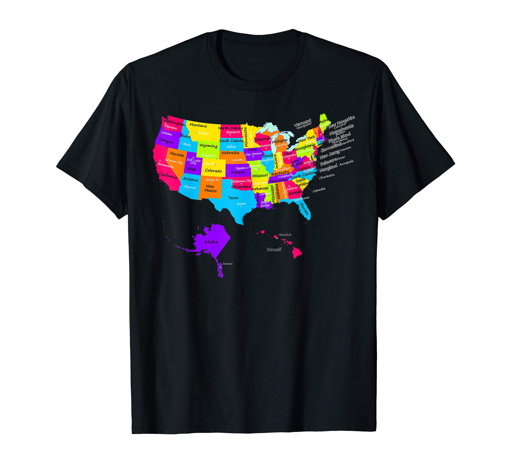 MASH MOSHUnited States map with states and capital cities Tee Shirt T-ShirtOEKO-TEX STANDARD 100