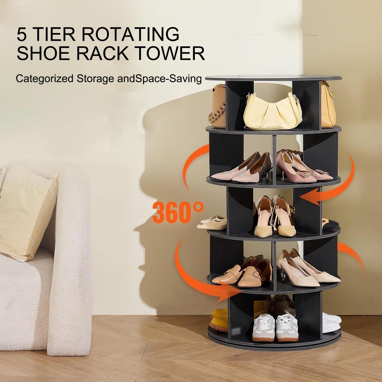 JHDXL Portascarpe Verticale, Scarpiera Girevole A 5 Livelli, Scarpiera Girevole A 360 Gradi, Portascarpe Salvaspazio,per Corridoio,Soggiorno E Camera Da Letto