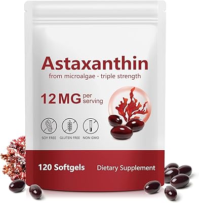 Redshine Astaxanthin 12mg,from Microalgae,Triple Strength,120 Softgels,Supports Eye, Joint, Internal Circulation, Skin Health & Natural Tanning