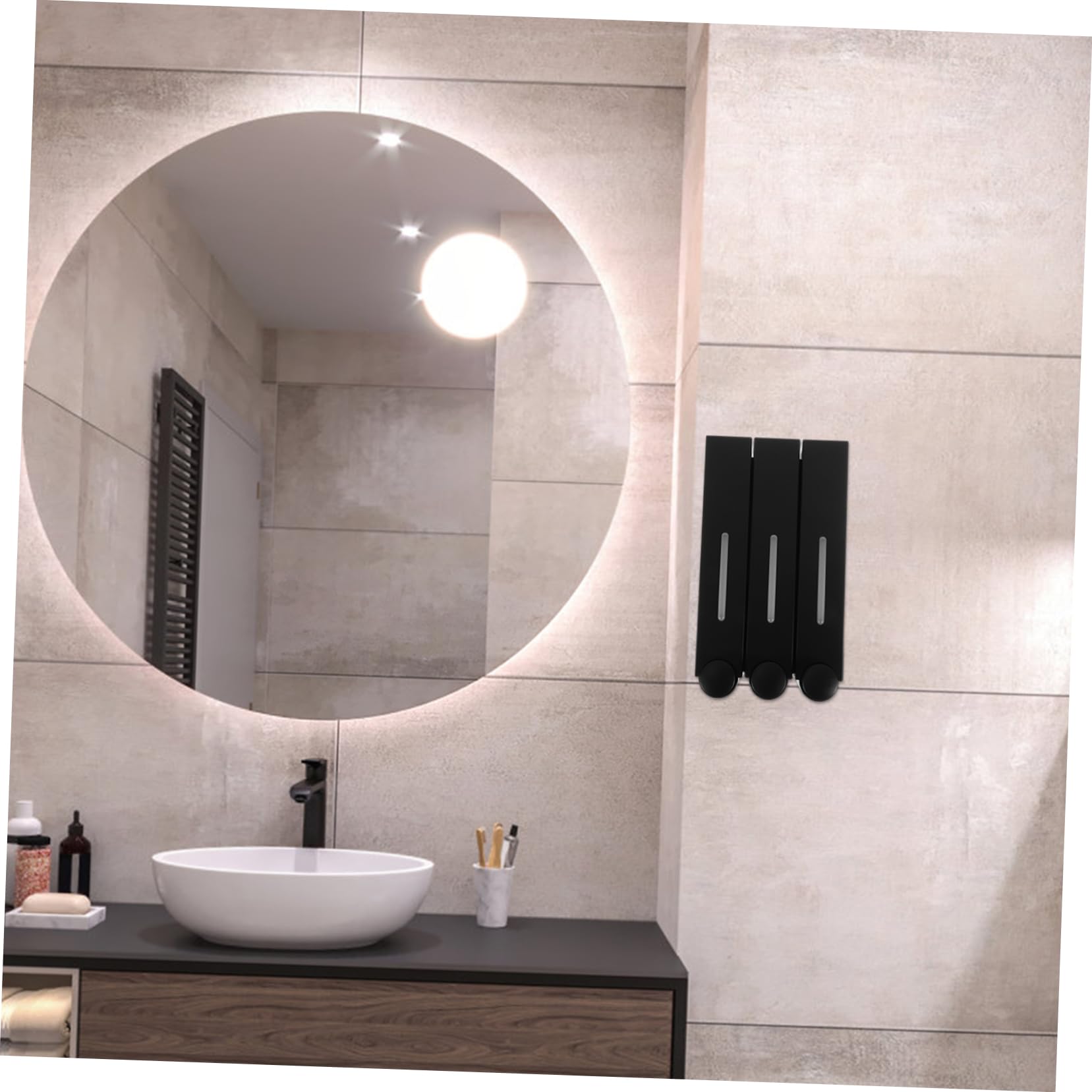 Dispenser da Muro per Doccia a 3 Scomparti in Abs e Pvc Nero, Design a Tenuta Stagna, Pratico per Shampoo, Balsamo e Detergente Liquido, per Bagno