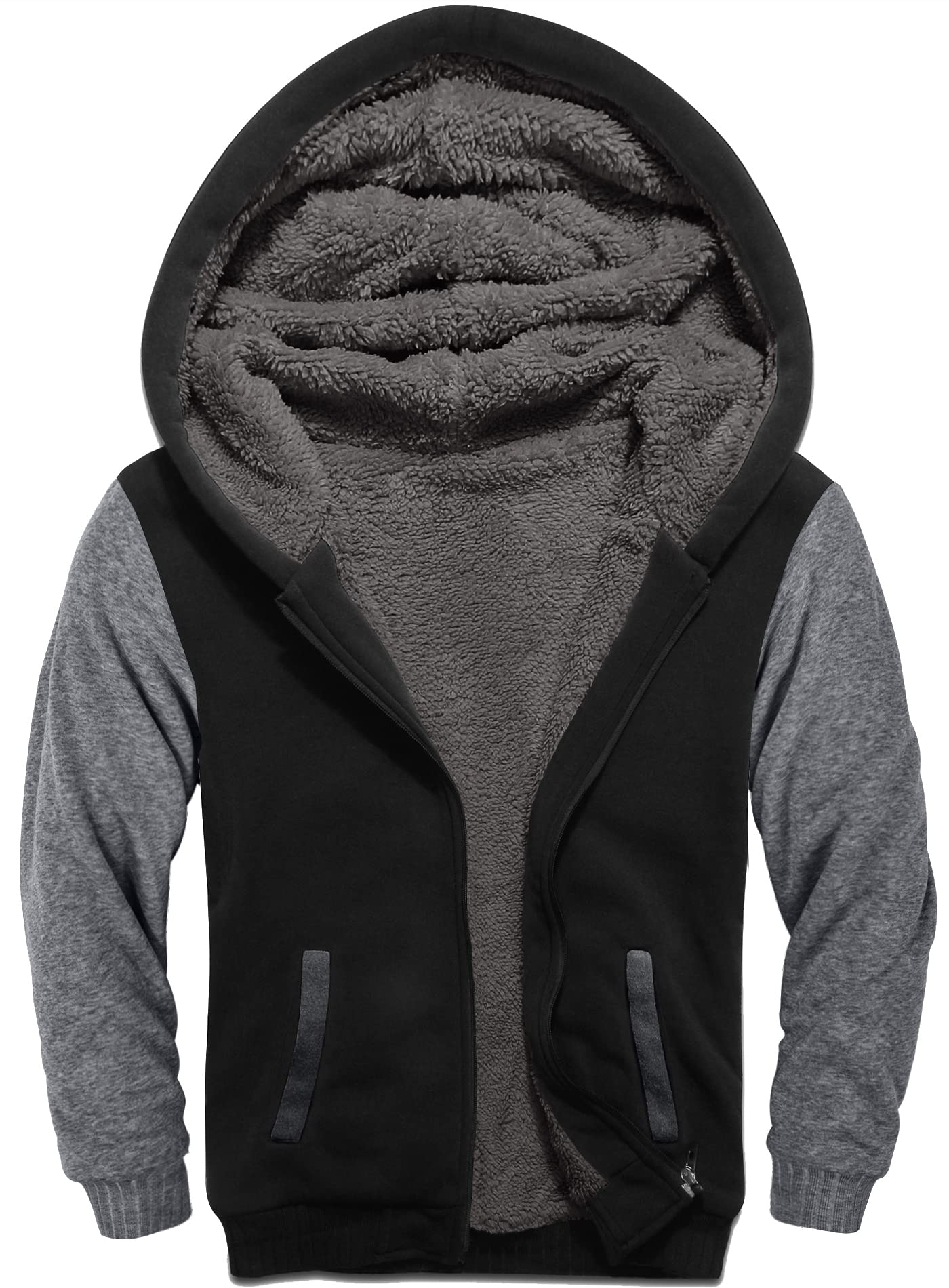 Photo 1 of JACKETOWN Hoodie for Boys Fleece Jacket Zip Up Sherpa Lined Hooded Sweatshirts with Two Pockets 6-15 Years Old Black Grey 8-9 Years