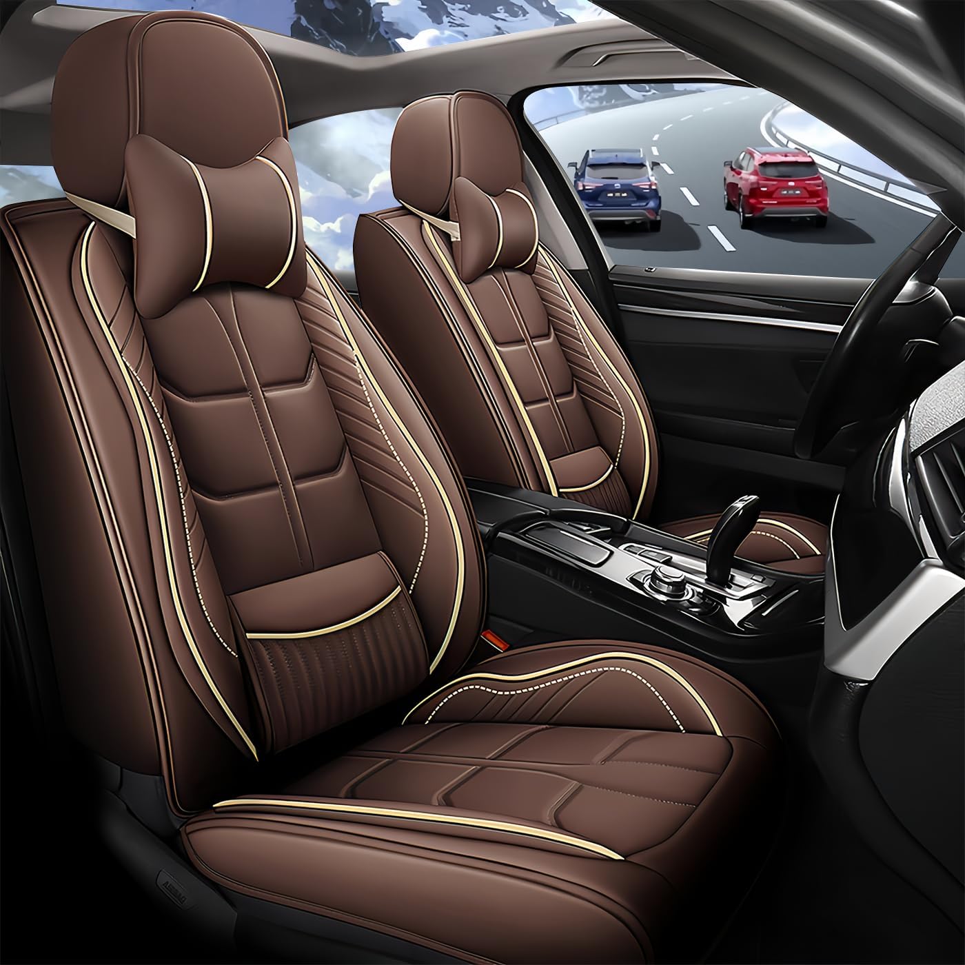 Custom Fit for Pacifica 2004-2025 Car Seat Covers Full Set,7-Seats PU Leather Seat Protectors | Heated & Ventilated | SRS Airbag Compatible |Full Set with Pillow,Coffee