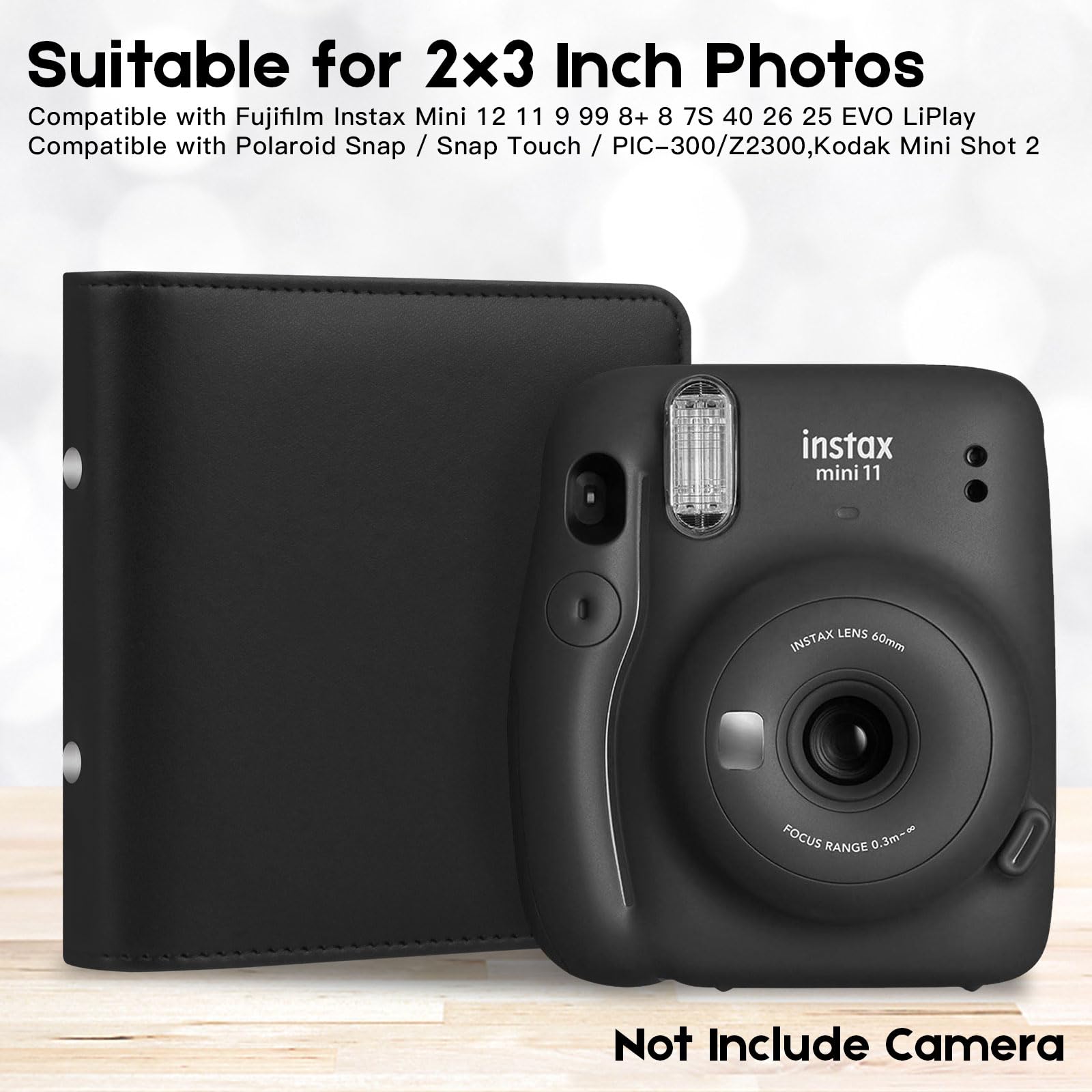 112 Tasche Mini Album Fotografico 2 x 3 Portatile Portafotografie Kpop Compatibile con Fujifilm Instax Mini Fotocamere/Polaroid Snap Touch/SocialMatic Fotocamere Istantanee (1Pack, Nero)