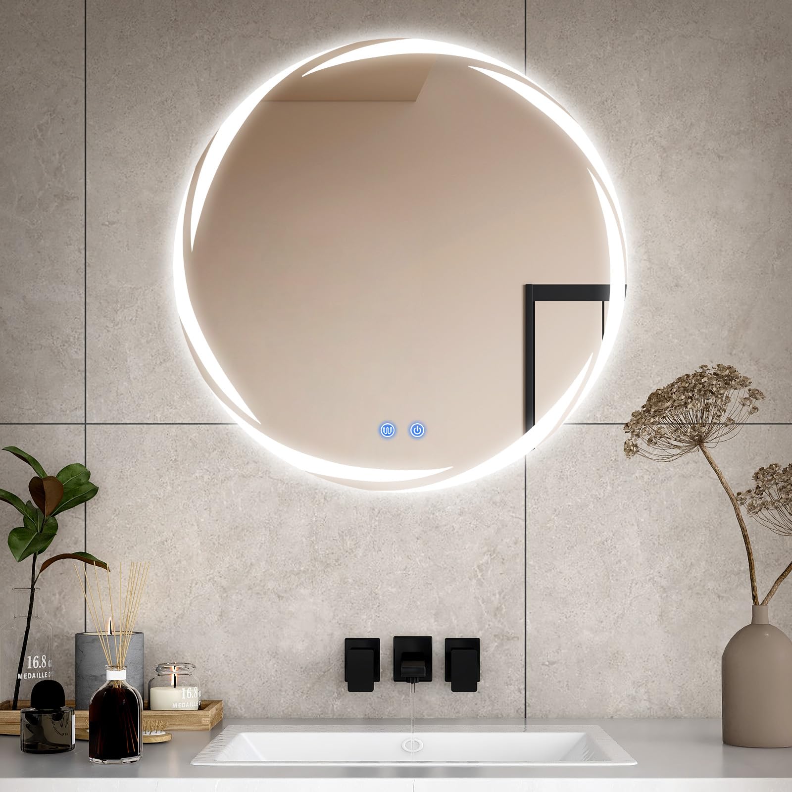 CROWNSHOP Bathroom Mirror with LED Lights 100x60cm Demister Touch Sensor | IP54 Waterproof | 5mm HD Explosion-Proof Glass | Detachable Plug | Memory Lighting Horizontal/Vertical Mount