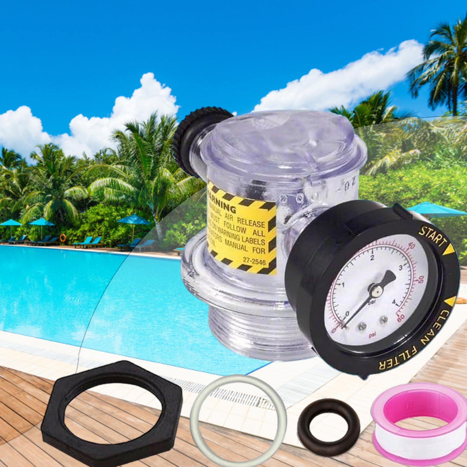 Valvola di scarico 'aria per filtro piscina, valvola di scarico 'aria per | filtro piscina, sostituzione della valvola di sfiato con manometro | parti di ricambio per piscina, gruppo di scarico
