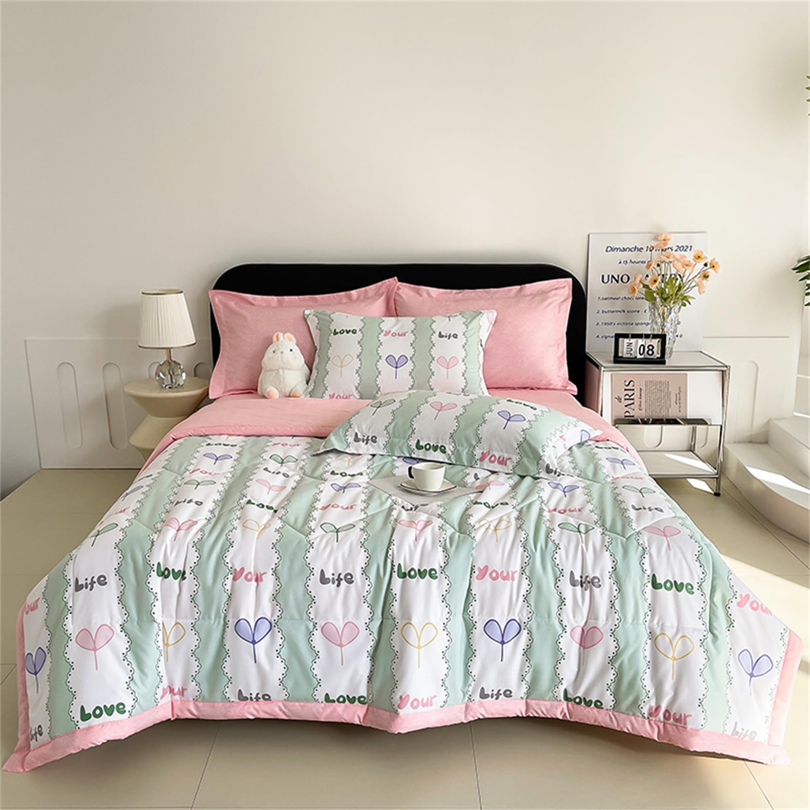 Odot Coverless Duvet 2.5 Tog for Single Double King Size, Summer Duvet No Cover Cosy and Lightweight Quilt Breathable Bedspreads Quilted Throw for Beds (Green stripes,150 * 200cm) — image 1