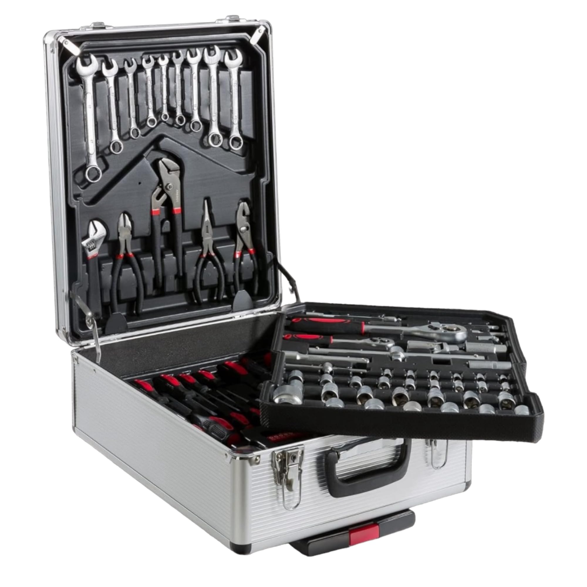 Maletín de Herramientas Profesional 1699 Piezas - Carro con Asa Telescópica y Ruedas, Caja Completa Multinivel para Taller Mecánico y Bricolaje, Organización Superior - Negro