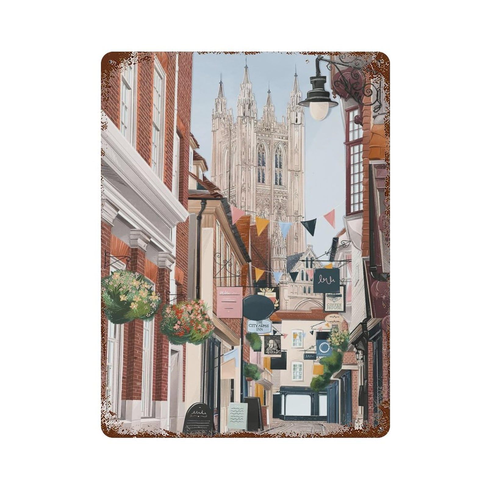 xiaoxiaoshen Cityscape Newark Street Alley Wall Decor Art Metal Tin Poster Modern Home Decor Art Home Bar Shop Decorations Vintage Sign 40x30cm