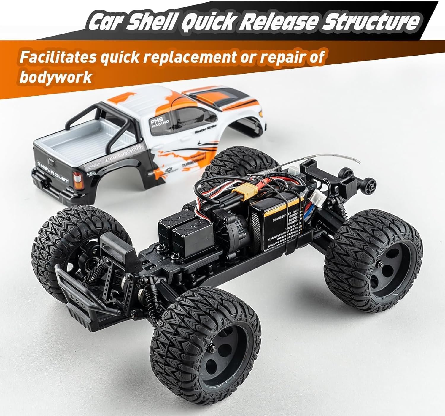 EAZYRC FMS FMT24 1/24 Chevrolet Colorado Brushed RC Truck RTR, 2.4Ghz Basher RC Cars, 4X4 Off-Road Hobby Grade Waterproof 2-Speed Transmission RC Crawler with 370 Motor RC Car for Gift(White)