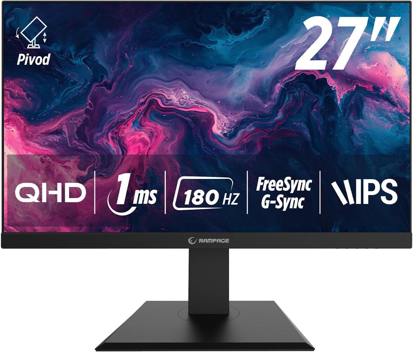 Rampage MIRACLE MC27RQ180 27'' 180Hz 1ms Fast IPS QHD 2K HDR Freesync Pivot PC Flat Oyuncu Monitörü